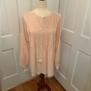 SUNDANCE Vineyard Ruffle LS Button-Up Shirt Tunic-Style‎ Women Sz Sm Blush Pink